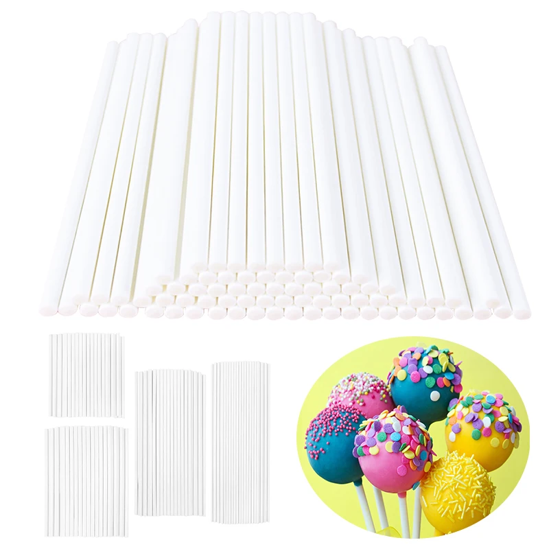 

100pcs 8-20cm White Lollipop Stick Safe Solid Core Chocolate Sugar Candy Paper Sticks Cake Pop Sticks DIY Mold Bakeware Tools