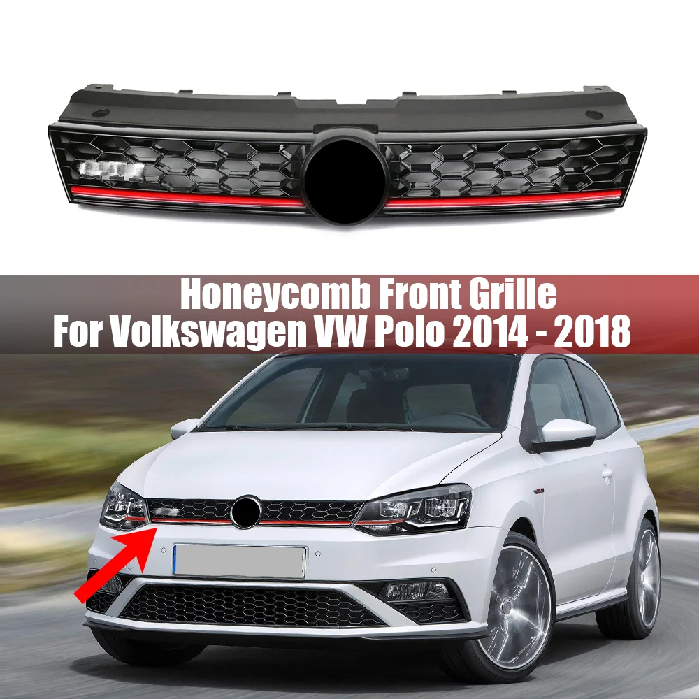 GTI Style Car Front Bumper Radiator Grille Honeycomb Mesh Racing Grills For Volkswagen VW Polo 2014 2015 2016 2017 2018