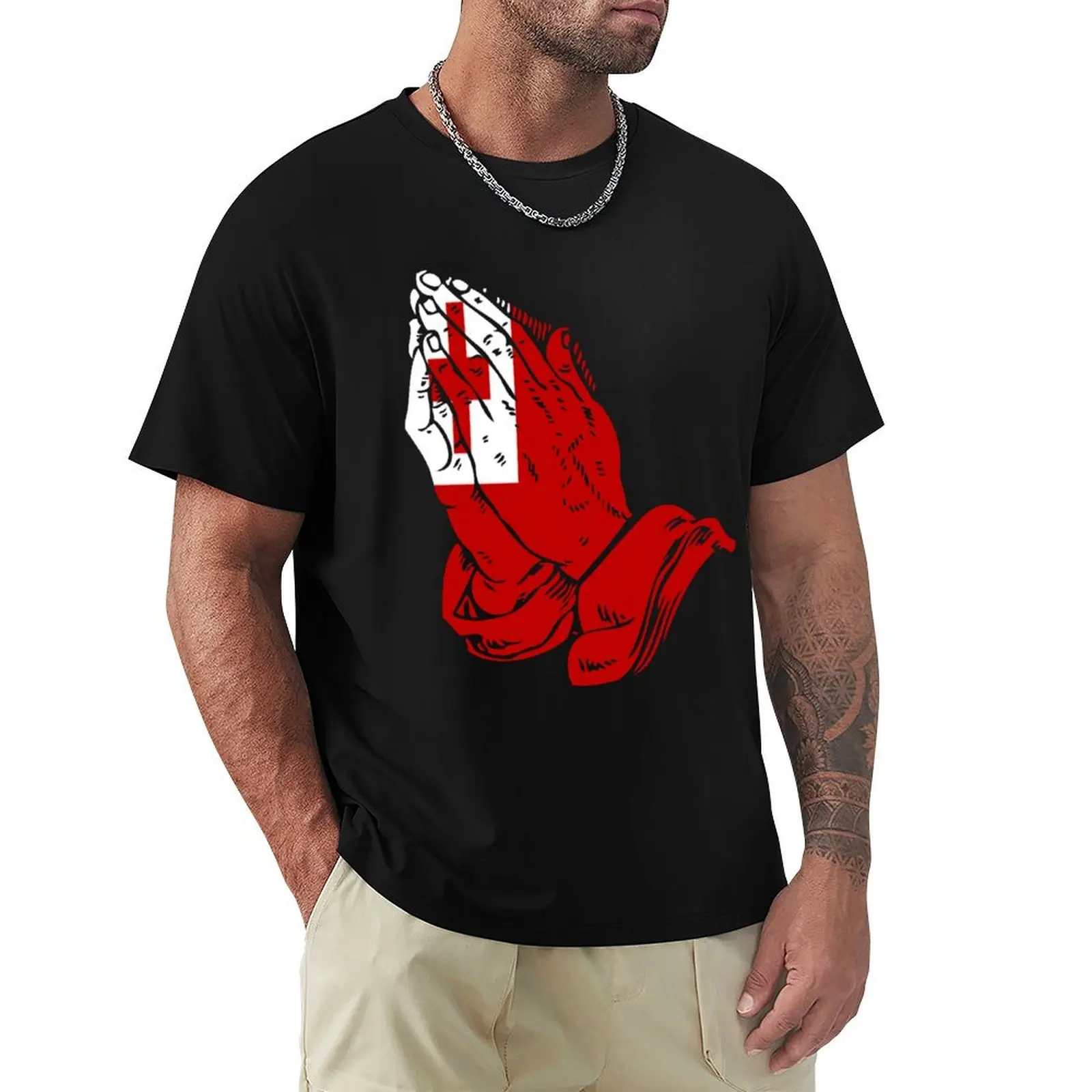 Tonga Praying Hands Flag Gift For Tongan T-Shirt Plus Size All Match Tee Shirt
