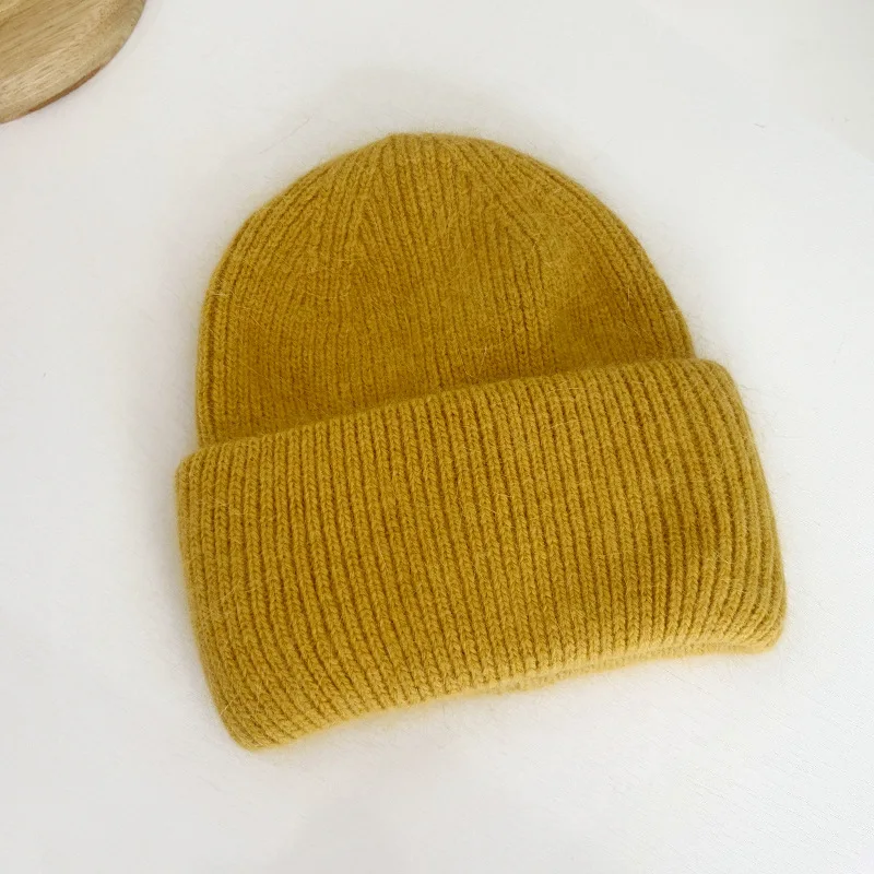 Mode warme Kaschmir Wolle Schädel Mütze Angola Kaninchen Fell Winter gestrickte Mützen Frauen Frauen Ski Outdoor einfarbige Hüte – Detail 9