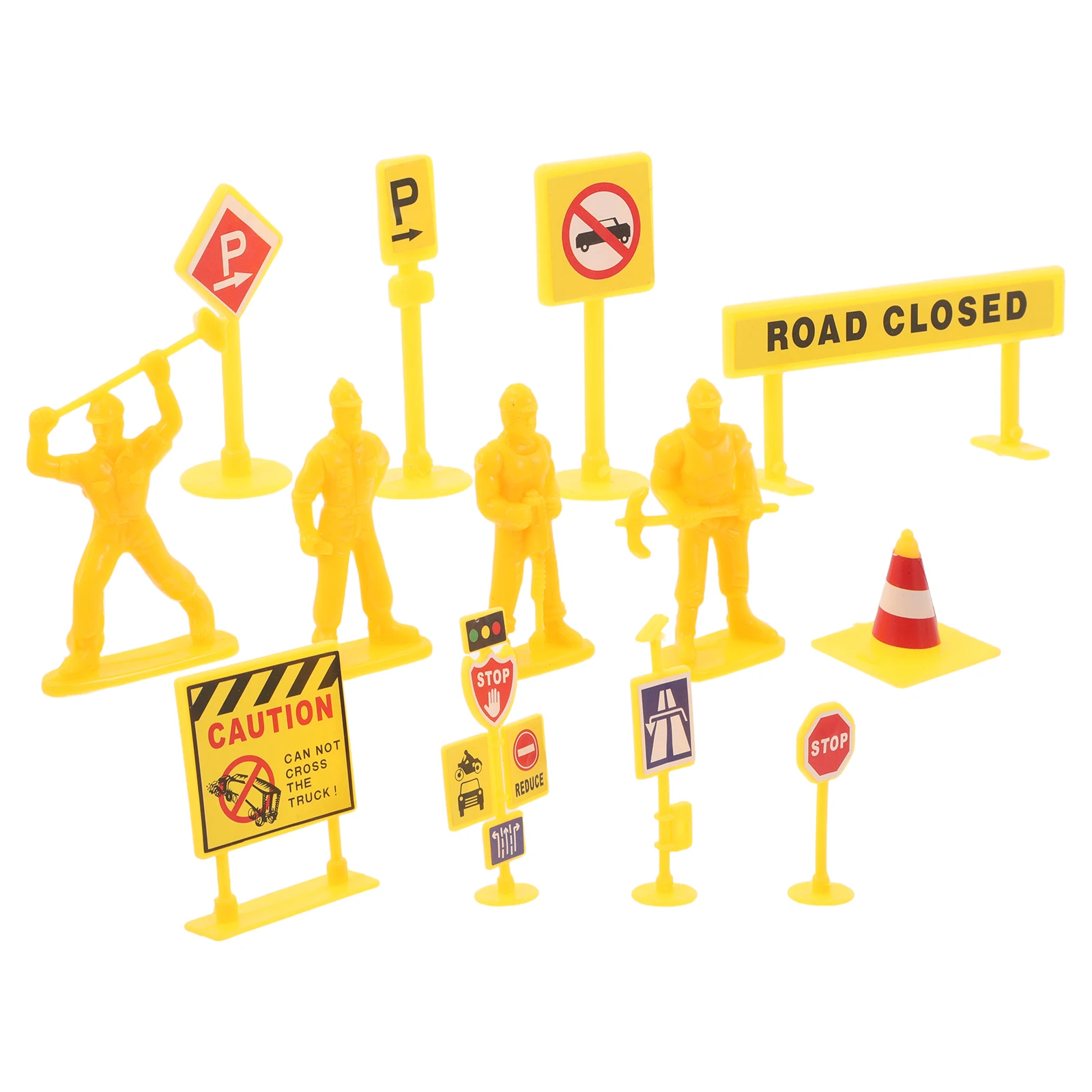 

84 pcs : Miniature Road Signs Traffic Cones Set Construction Theme Play Educational For Birthday Decorations Building