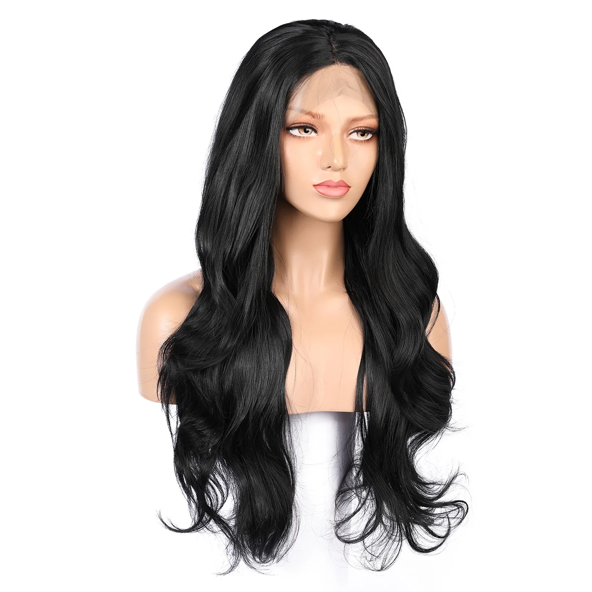 Perruque Lace Front Wig synthétique sans colle, 26 pouces de long, 180de densité, perruque préplumée à vague noire avec cheveux de bébé pour femmes noires 03/