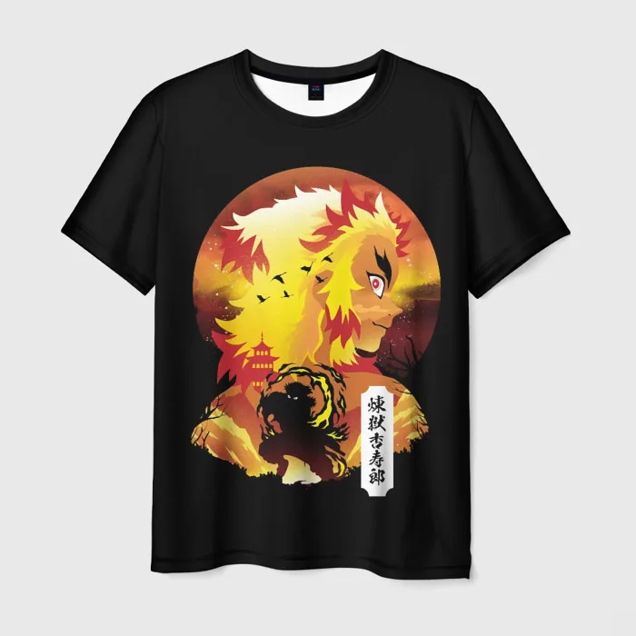 Bandai Anime Demon Slayer Kyojuro Rengoku 3D Print Heren T-shirt Casual Streetwear Anime Fans Moet Comfortabele Dagelijkse Slijtage