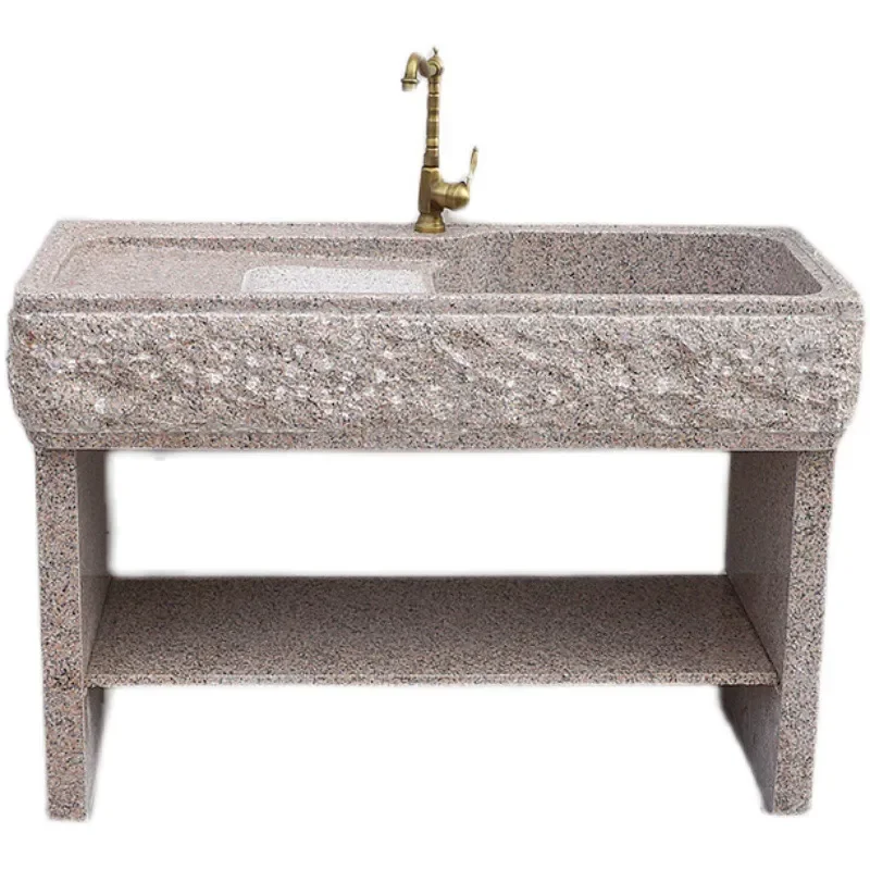 Natural Stone Laundry Sink with Washboard Integrated Marble Basin for Outdoor Utility Room Washing Area