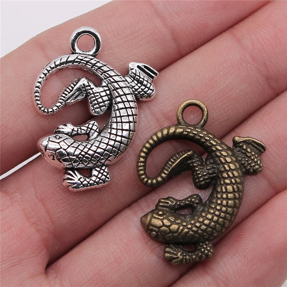 WYSIWYG 4pcs 31x24mm Pendant Gecko Chameleon Charm Pendants For Jewelry Making 2 Colors Lizard Pendants