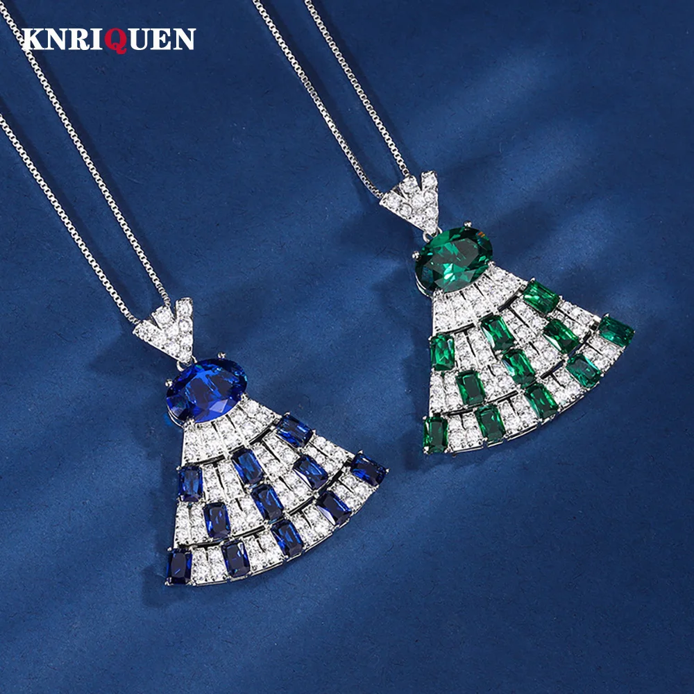 

Vintage 10*12mm Emerald Sapphire Skirt Pendant Necklaces for Women Gemstone Lab Diamond Cocktail Party Fine Jewelry Lady Gift