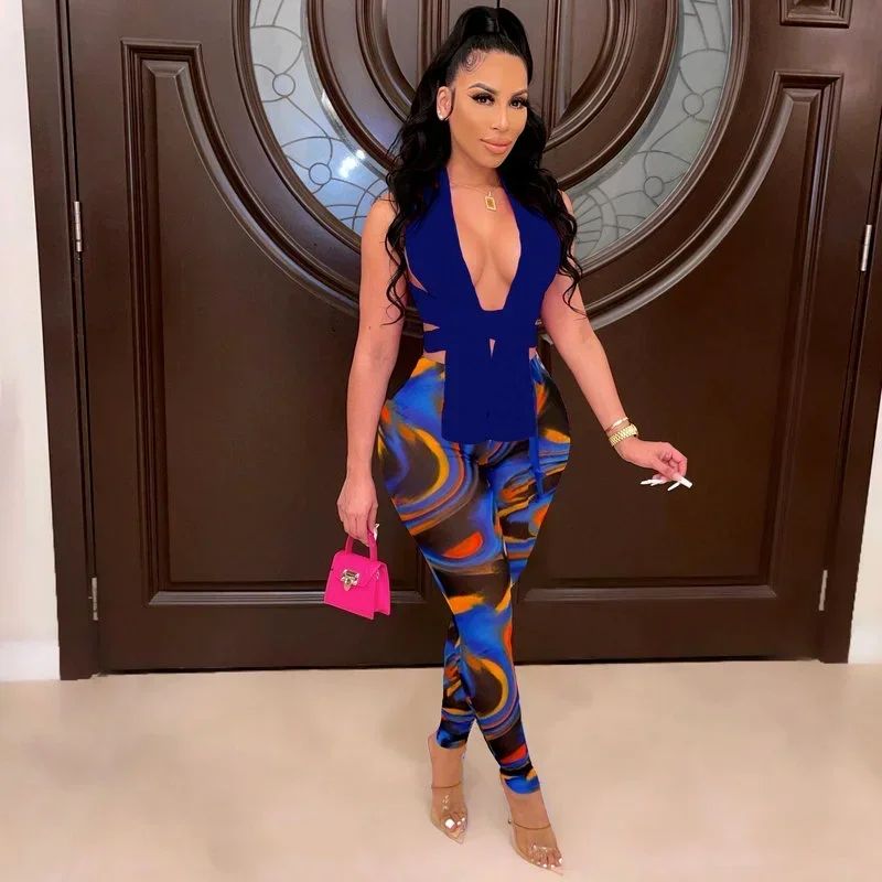 

Сексуальный комплект из двух предметов KEXU, укороченный топ и штаны с принтом, одежда на день рождения для женщин, семейная одежда для ночного клуба, подходящие комплекты