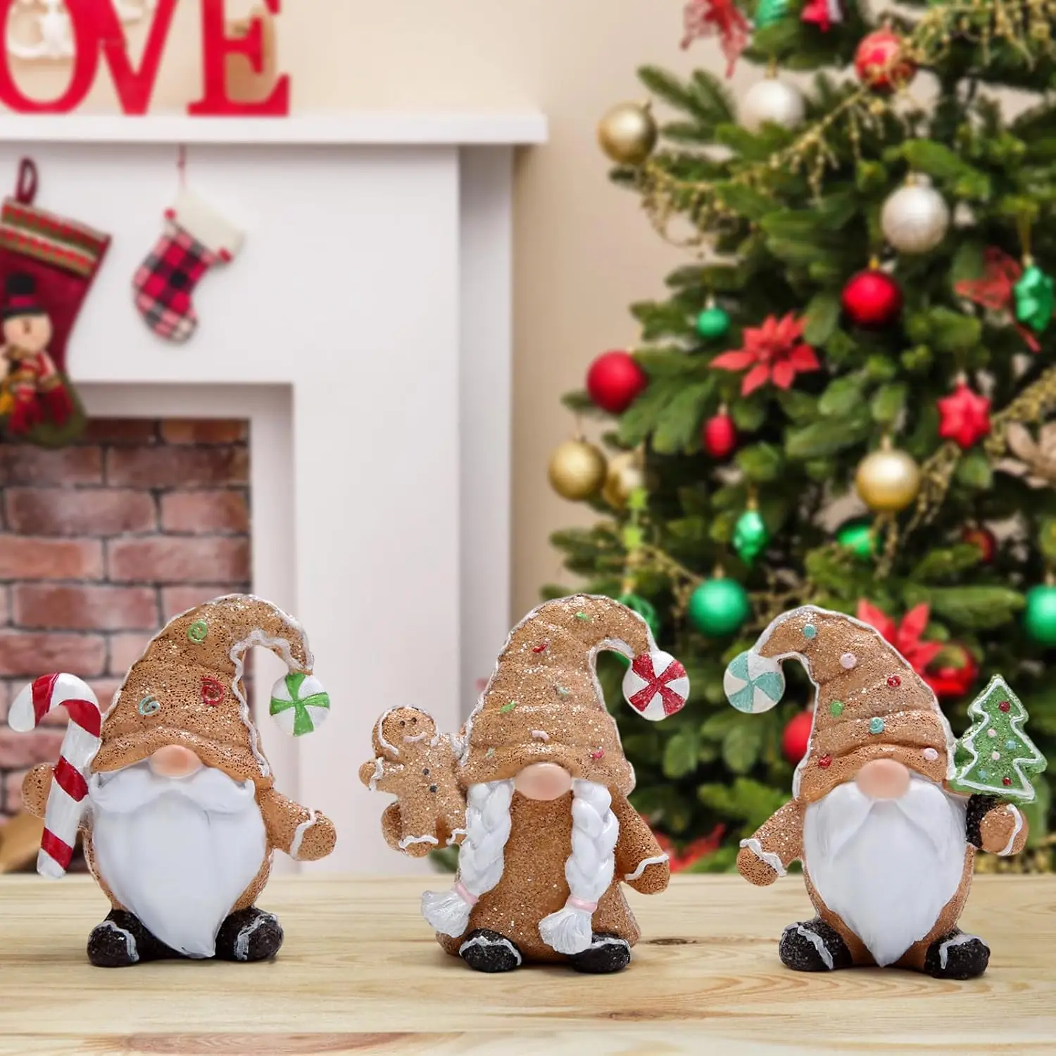 3pcs Christmas Gingerbread Gnome Decorations Set of Three-Charming Christmas Decor for Home Indoor-Festive Fun Gift