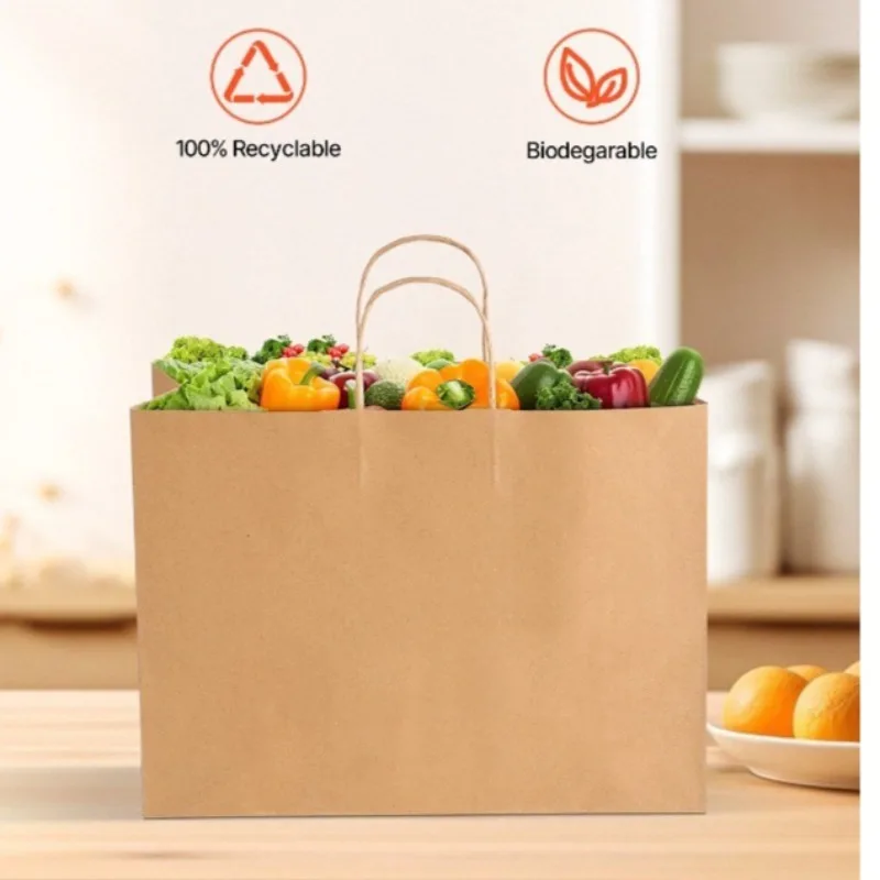 

100Pcs 16x6x12 in Kraft Paper Bag with Handles Brown Party Shopping Retail Bag for Gift & Merchandise