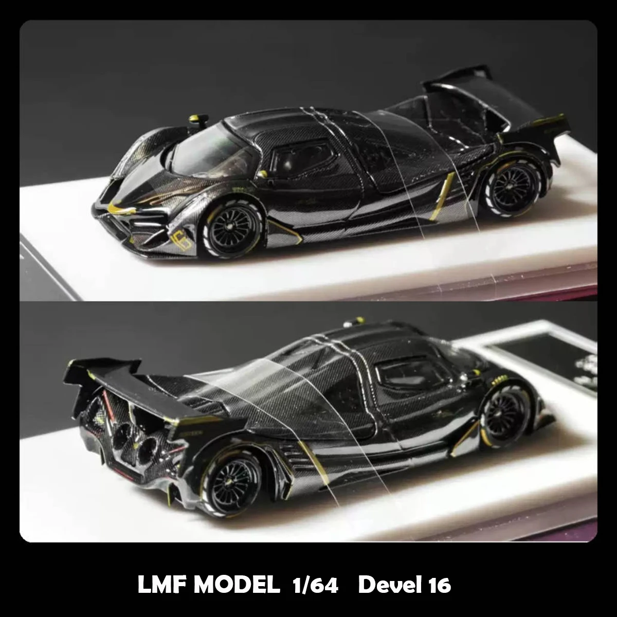 LMF Model 1:64 Devel 16 Hypercar Full Carbon Fiber Gold Trim & Silver Trim Two Color Options Diecast Model Car In Stock