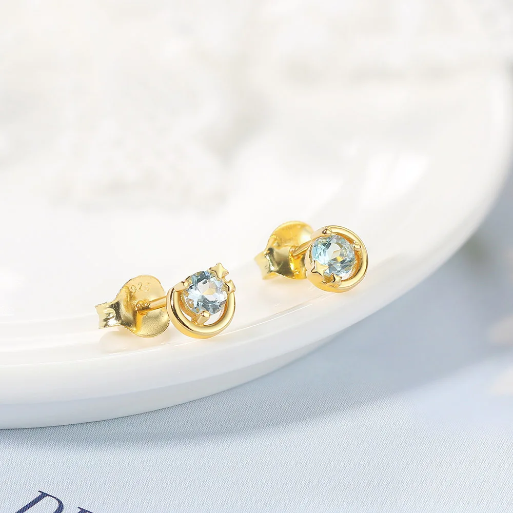 لامون S925 قرط الاذن المرصع الفضي للنساء ستار القمر الطبيعي توباز الأحجار الكريمة 14K مطلية بالذهب غرامة مجوهرات كوريا القرط LMEI157 #5