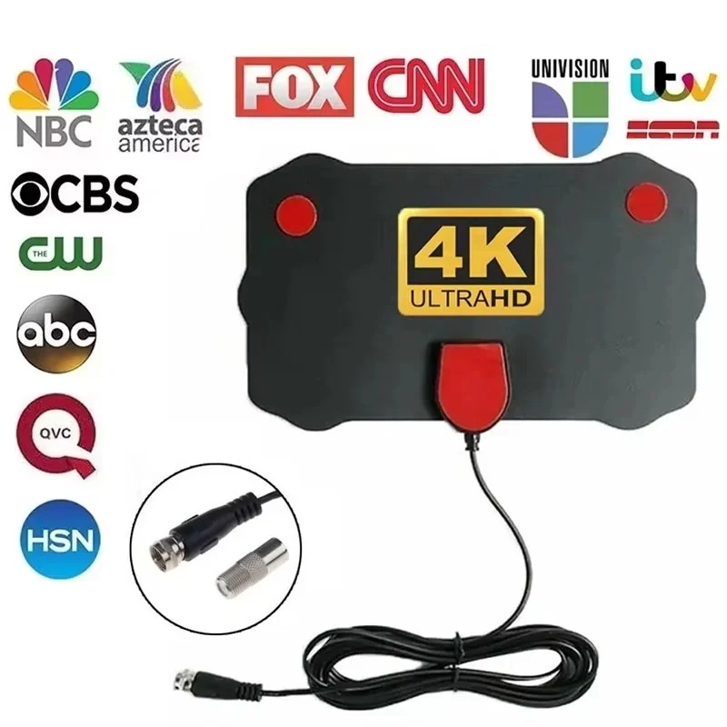 TV Antenna 4K 25DB High Gain HD TV DTV Box Digital EU Plug 3000 Miles UHF Booster Active Indoor Aerial Flat Design For Car RV