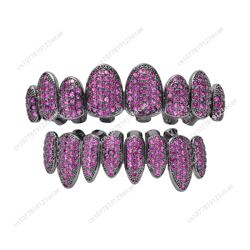 

Full zircon eight-tooth inlaid zircon hip-hop braces hiphop irregular personality colored gold braces