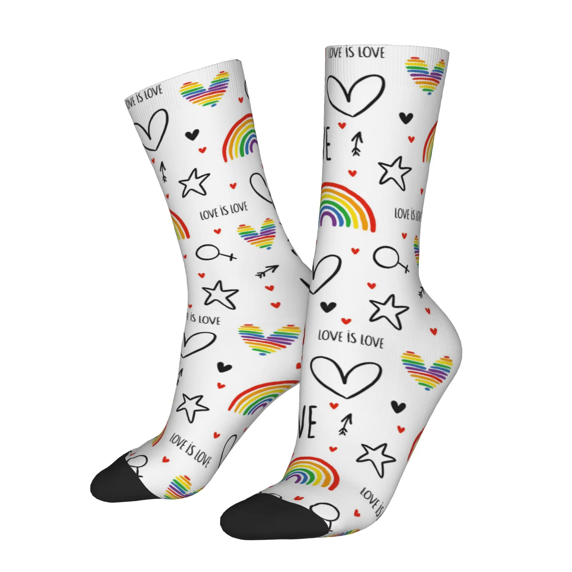 Cute Lgbt Rainbow Hearts Arrows and Stars Outfits Men Women Socks Cozy  Sport Middle Tube Stockings Cotton Best Gift Idea