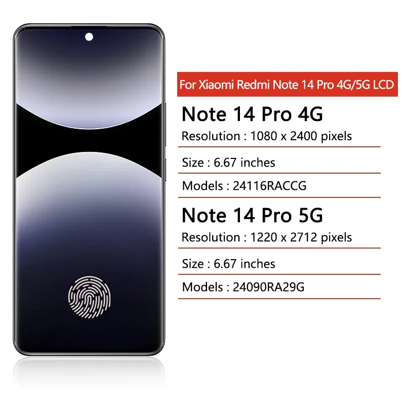 6.67 "AMOLED Note14Pro wyświetlacz dla Xiaomi Redmi Note 14 Pro 4G/5G 24116RACCG 24090RA29G LCD montaż Digitizera z ekranem dotykowym — zdjęcie produktu 2