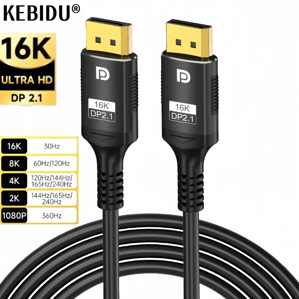 16K DP 2.1 8K@120Hz 4K@240Hz 80Gbps HDR Video Audio Displayport Cable Display Port for Laptop TV Xbox Projector Gaming Monitor