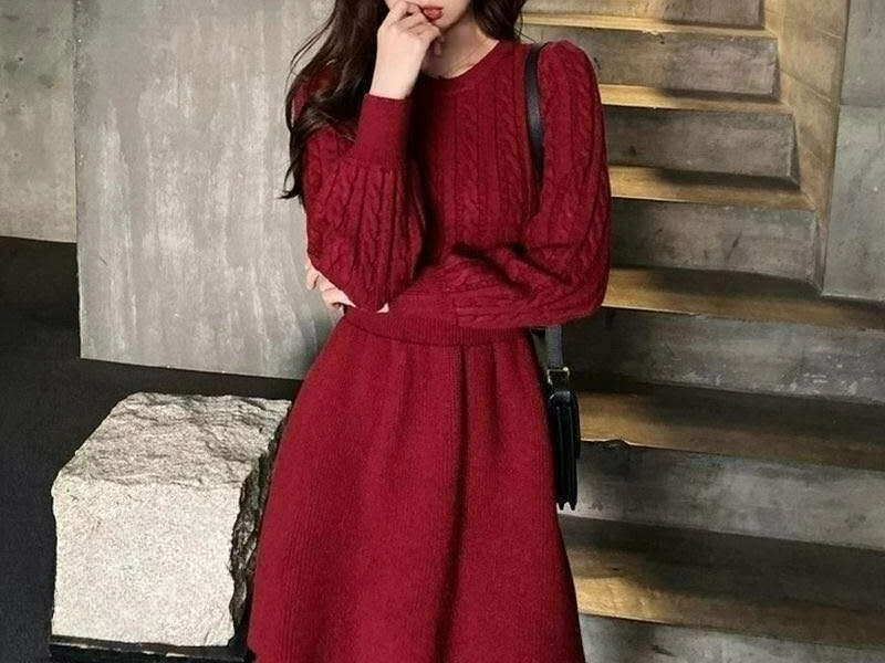 

Retro Knitted Inner Dress Summer and Winter 2025 Long Hairy Dress