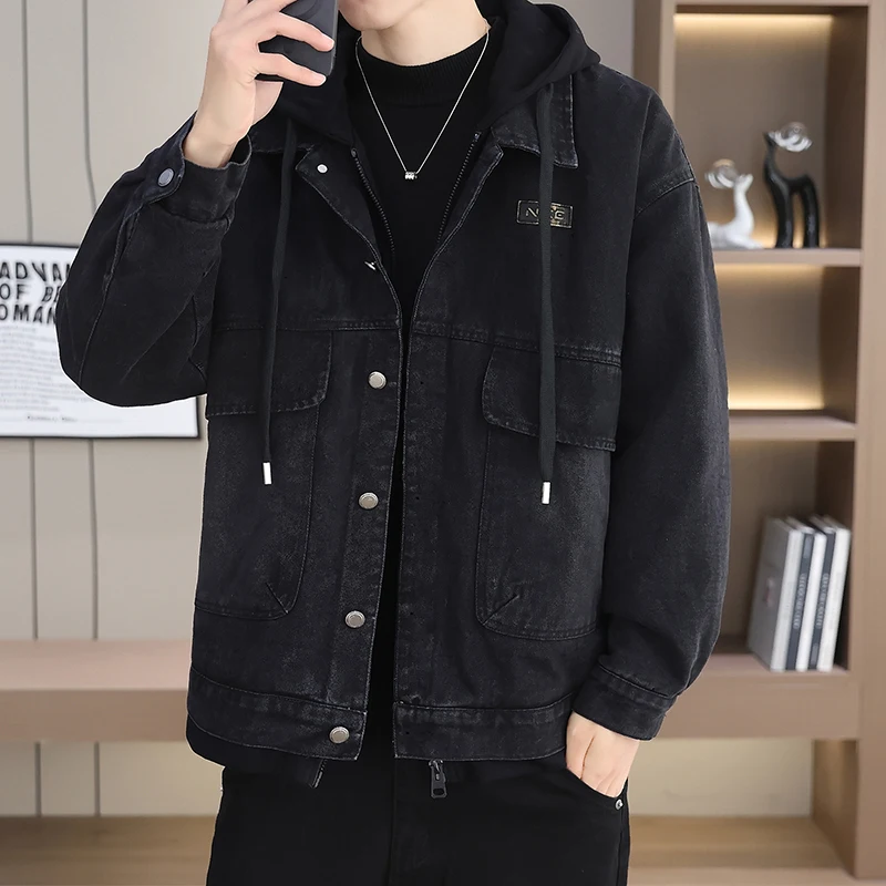 2026 Winter New Style Youth Single-Piece Buttoned Zippered Down-Added Thick Fashionable Casual Denim Solid Color Jacket Coat