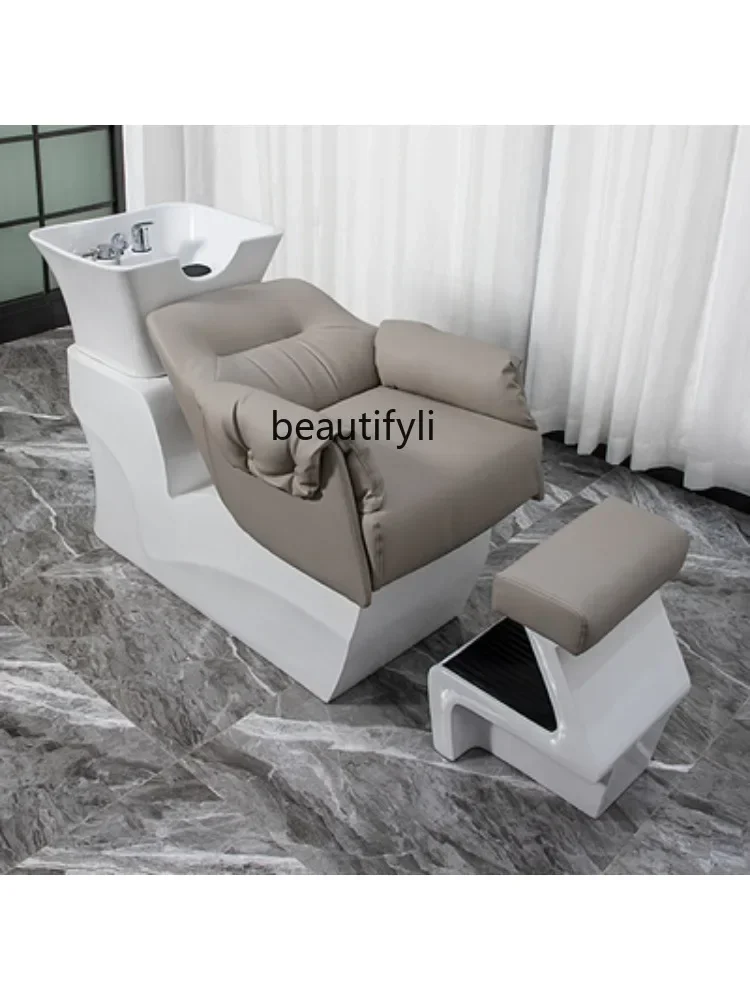 Customized Hair Salon Lying Half Shampoo Chair for Hair Salon Flushing Bed Massage Couch Barber Shop Ceramic Basin Salon Bed