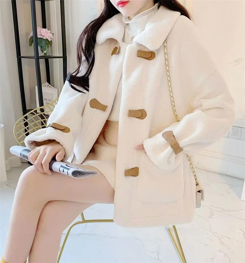 Autumn And Winter 2024 New Fashion All-in-one Korean Version Loose Short Lamb Wool Coat Female Lamb Velvet Long Sleeve Female