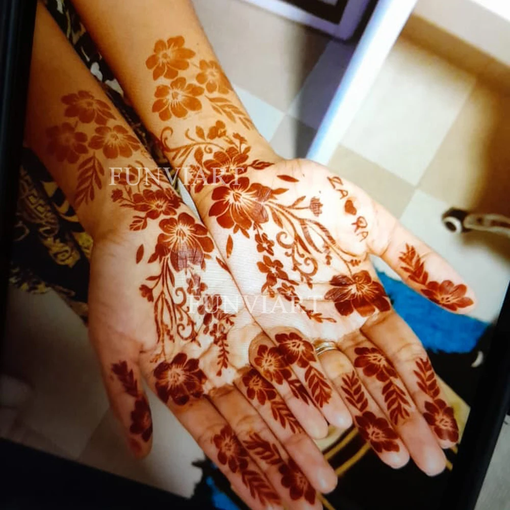 Reusable Henna Tattoo Stencil for Women Flower Mehndi Design Tattoo Template for Henna Tattoo Tools for Hand Foot Body Painting