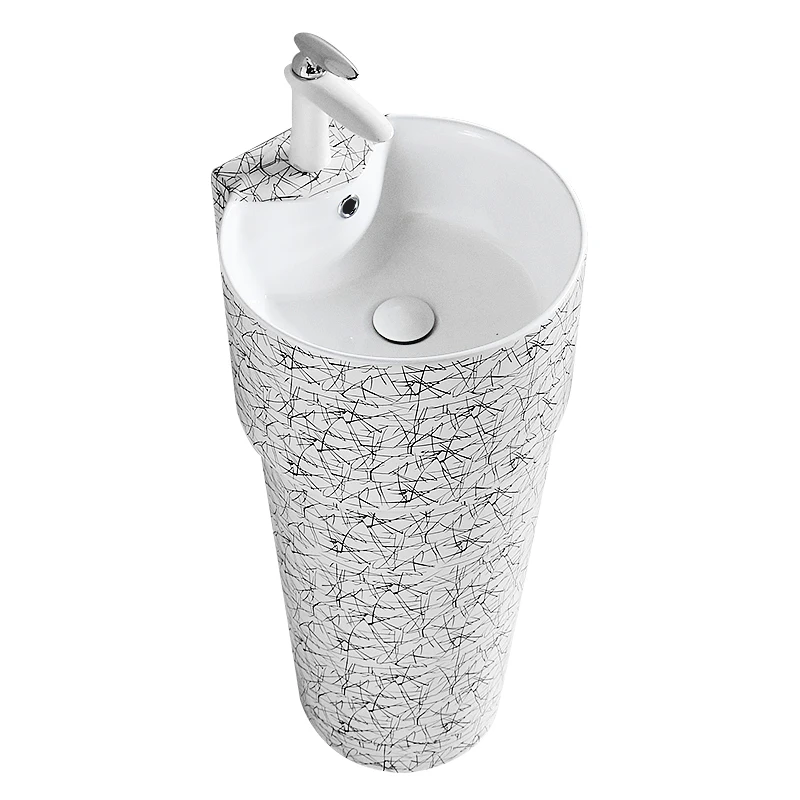 

Creative personality ceramic column basin bathroom art washbasin balcony floor-standing integrated washbasin