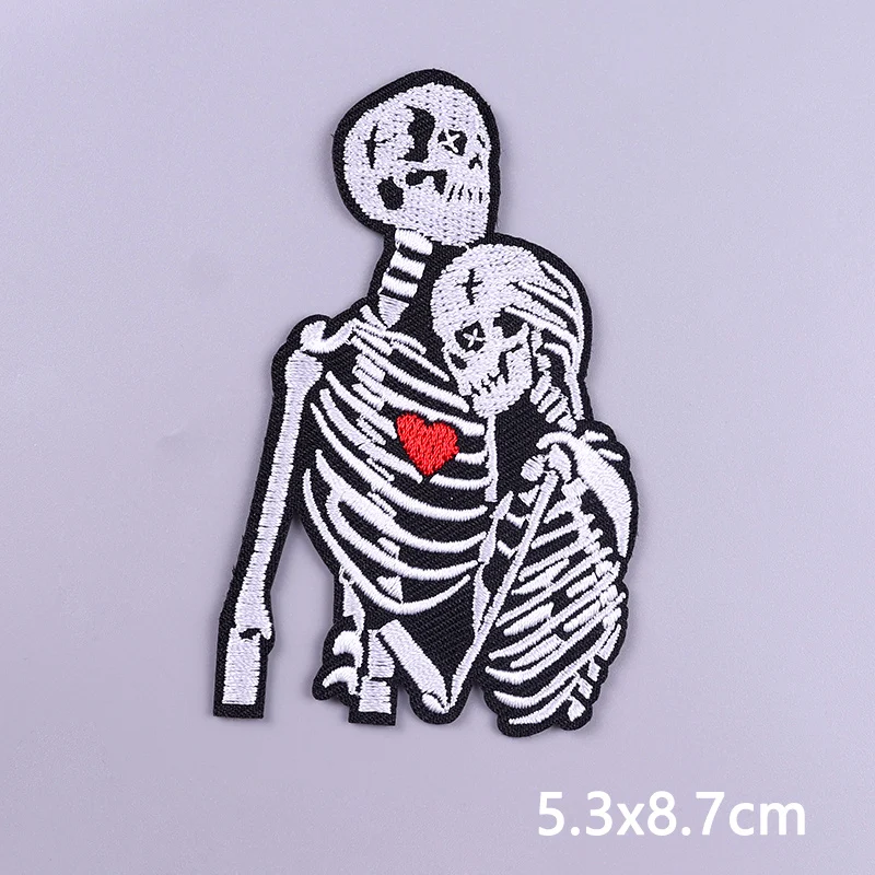 Punk Skull Patch Iron On Patches On Clothes Skeleton Embroidered Pathes For Clothing Stickers Sewing/Fusible Applique DIY Badges