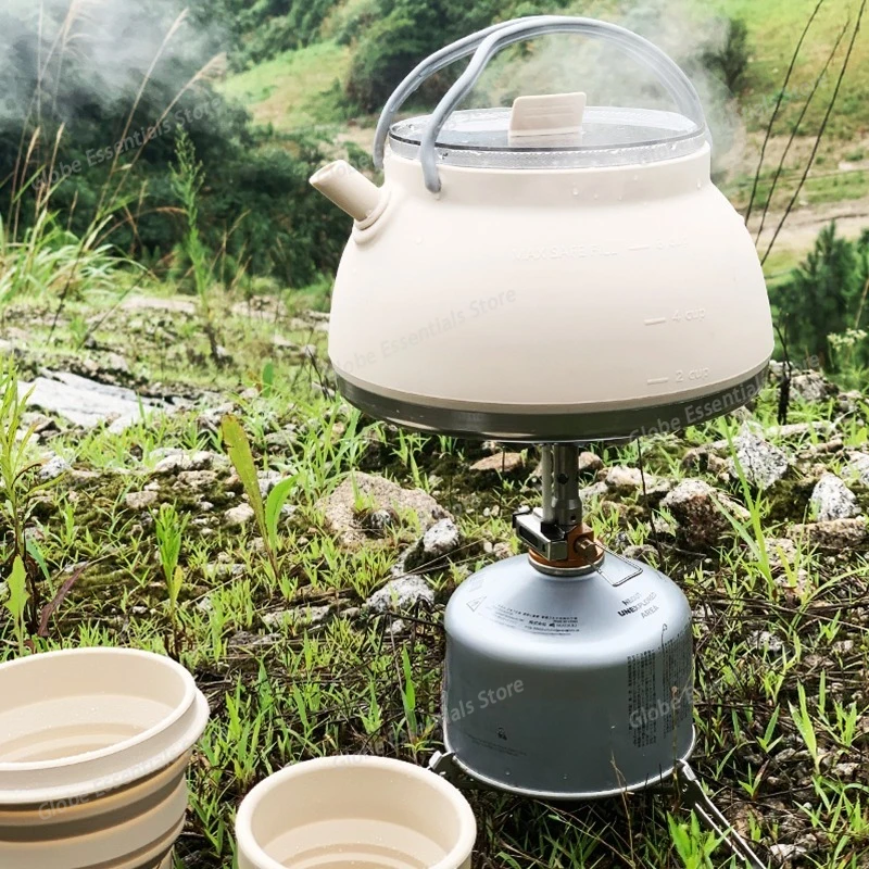 Outdoor Silicone Water Kettle Collapsible Camping Cook Pot with Lid Cup Bowl Set Foldable Water Pot Water Boiling Kettle/Cooking