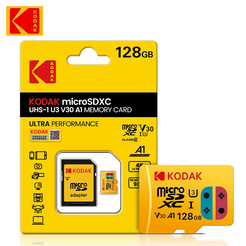 

Kodak Micro SD Card Memory Card Class 10 32GB 64GB 128GB 256GB U3 4K High Speed Cartao De Memoria Flash Memory TF Mecard C10