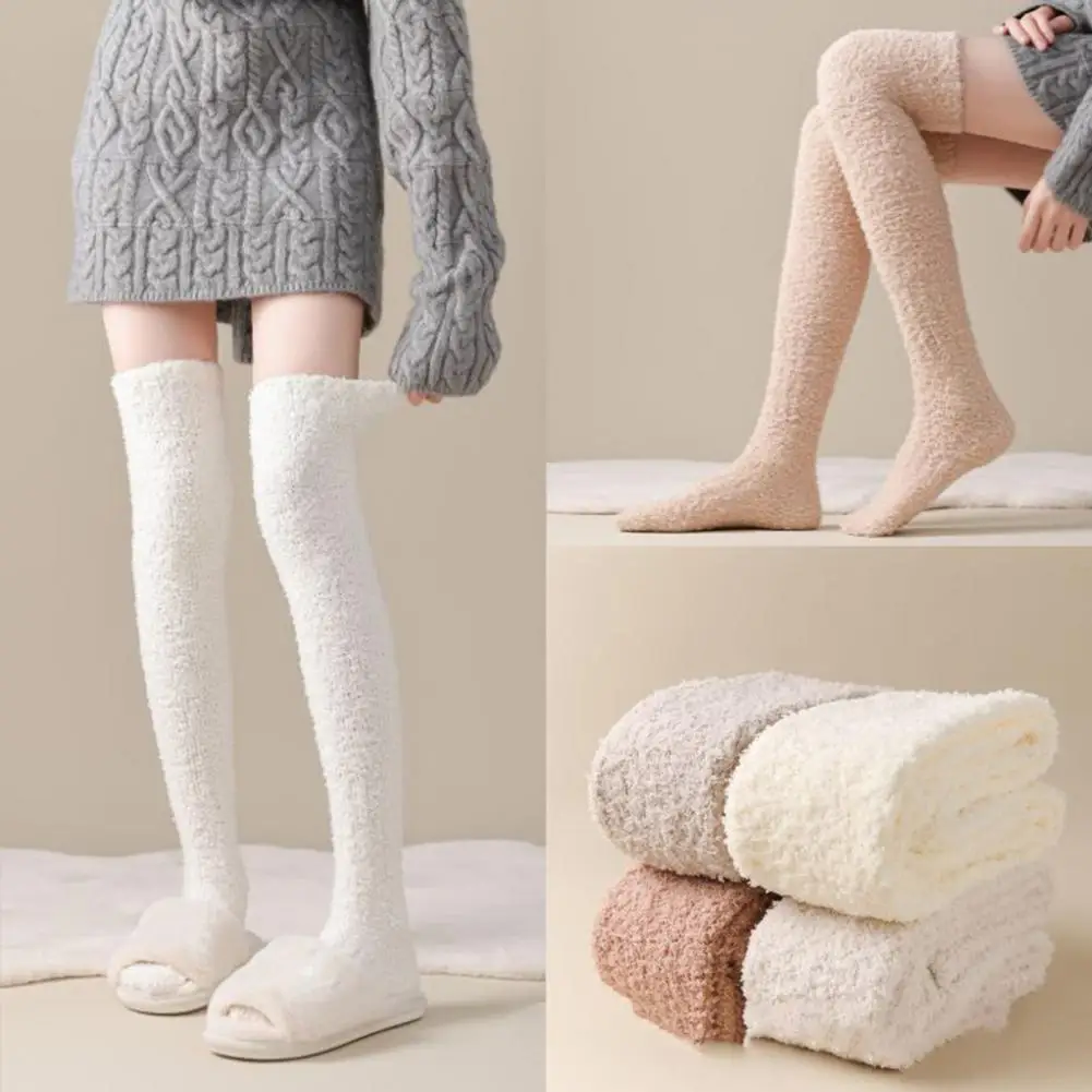 

1 Pair Cotton Stockings Women Spring Autumn Soft Comfy Thigh High Socks Students Pure Color Ladies Socks Over The Knee