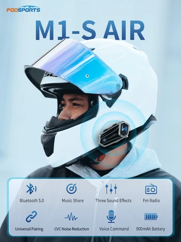 2шт Fodsports M1-S AIR мотогарнитура Гарнитура для шлема мотоцикла Bluetooth Intercom,FM-радио, 3 звуковых эффекта, обмен музыкой,Четыре человека говорят одновременно.
