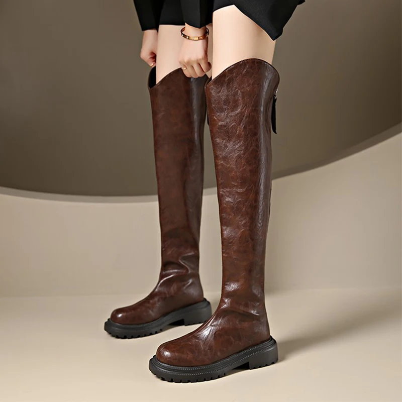 

Over The Knee Women Fur High Boots Winter Flats Shoes Warm Snow Boots 2025 New Sport Running Zip Shoes Chelsea Long Botas Mujer