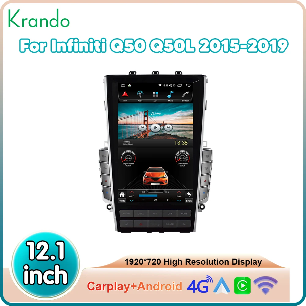 Krando 12.1 Inch Android System Wireless Carplay AUTO For Infiniti Q50 Q50L 2015-2019 Car Video Players GPS