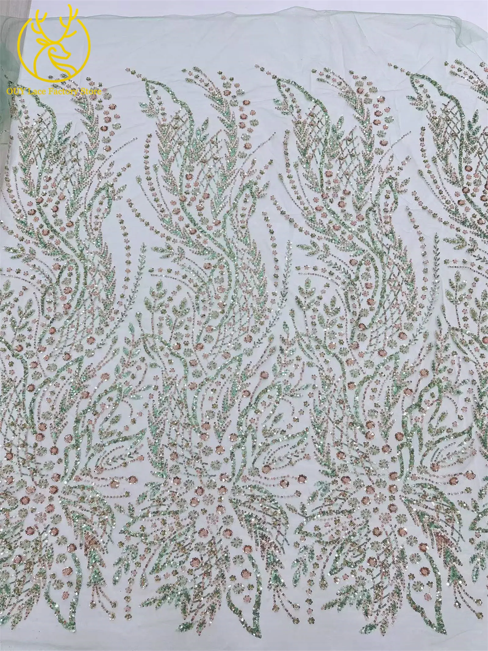 2026 Französisches Hochzeitskleid Perlen-Pailletten-Spitzenstoff 5 Yards Nigerianischer Tüll-Spitzenstoff Afrikanischer Spitzenstoff für Hochzeitsfeier-Näharbeiten – Detail 23