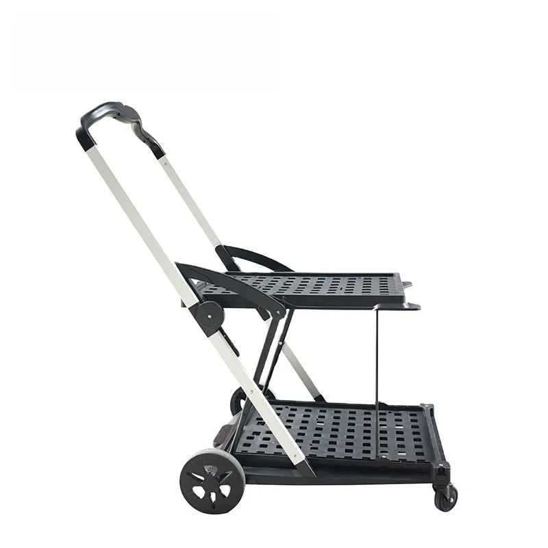 Two Tier Troller Multi Use Functional Collapsible Carts Mobile Folding Trolley Shopping Cart