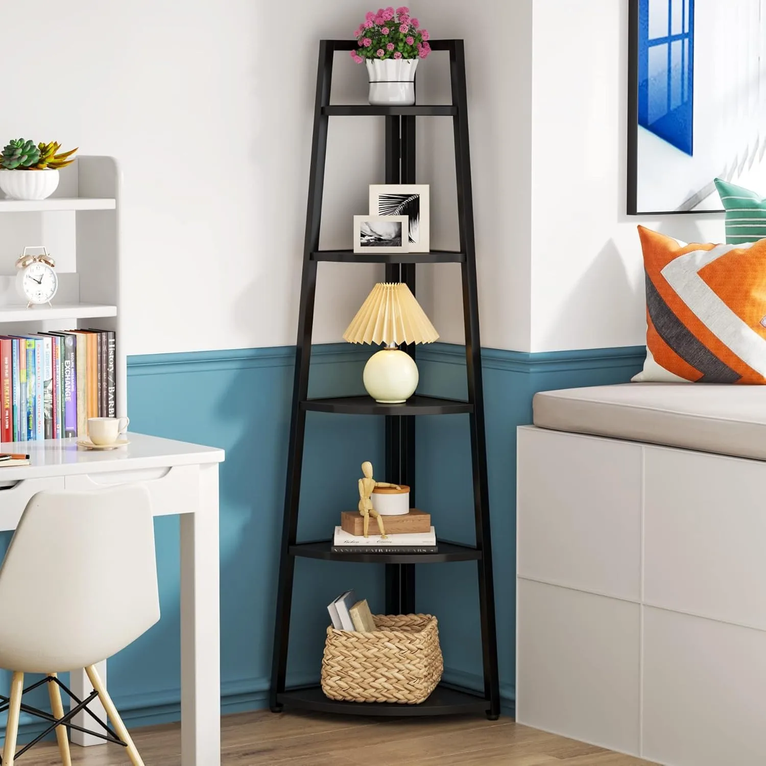 5 Tier Corner  Bookcase, 70 inch Tall Corner Shelves Standing Shelving Unit Indoor Plant Stand for Living Room, Home Office