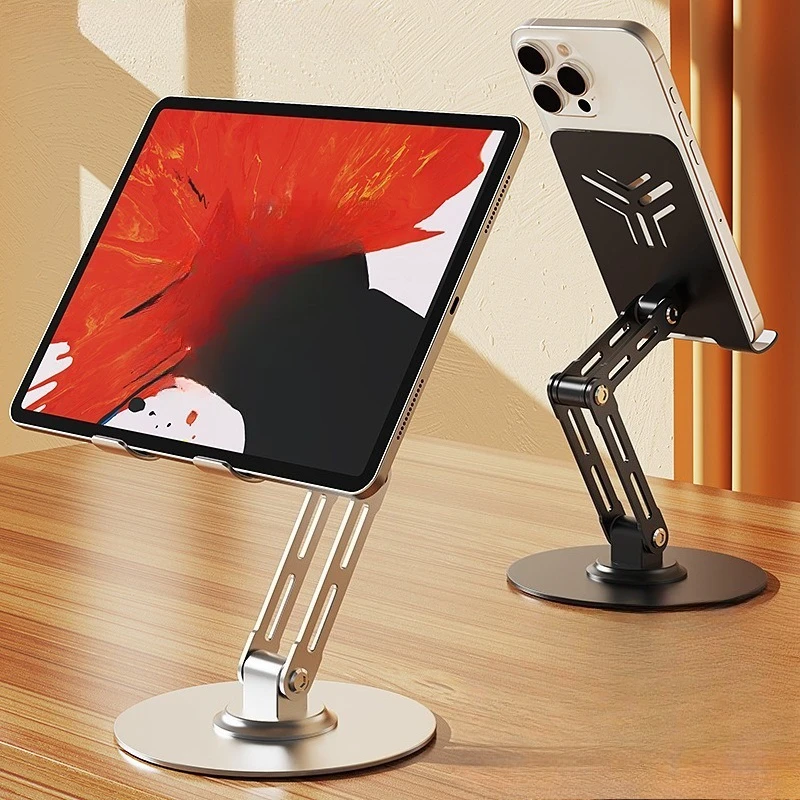 Metal desktop mobile phone holder, tablet universal folding and anti-shake 360 degree rotation, mobile phone holder