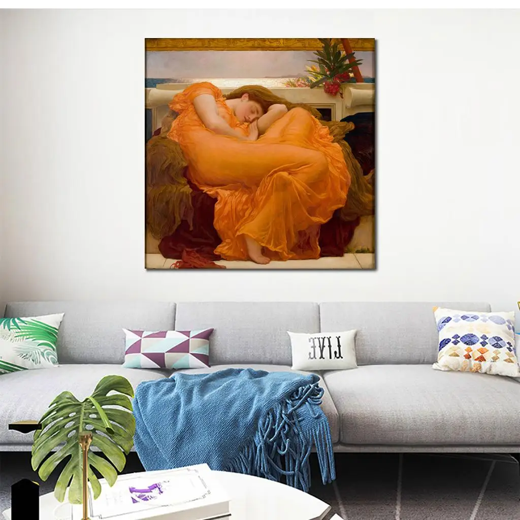 

Flaming June Frederic Leighton Oil Painting Famous Canvas Art Woman Portrait Modern Art High Quality Artwork for Bedroom