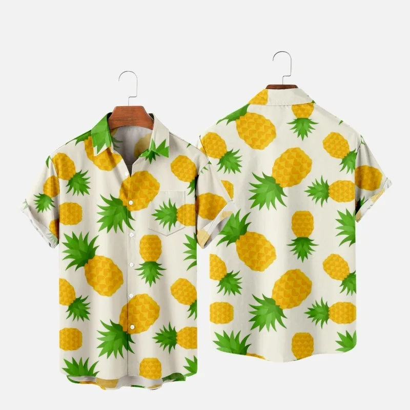 

Men's Fashion Y2K T-Shirts Hawaiian Shirt Pineapple 3D Print Cozy Casual One Button Short Sleeve Beach Oversized Clothes 2