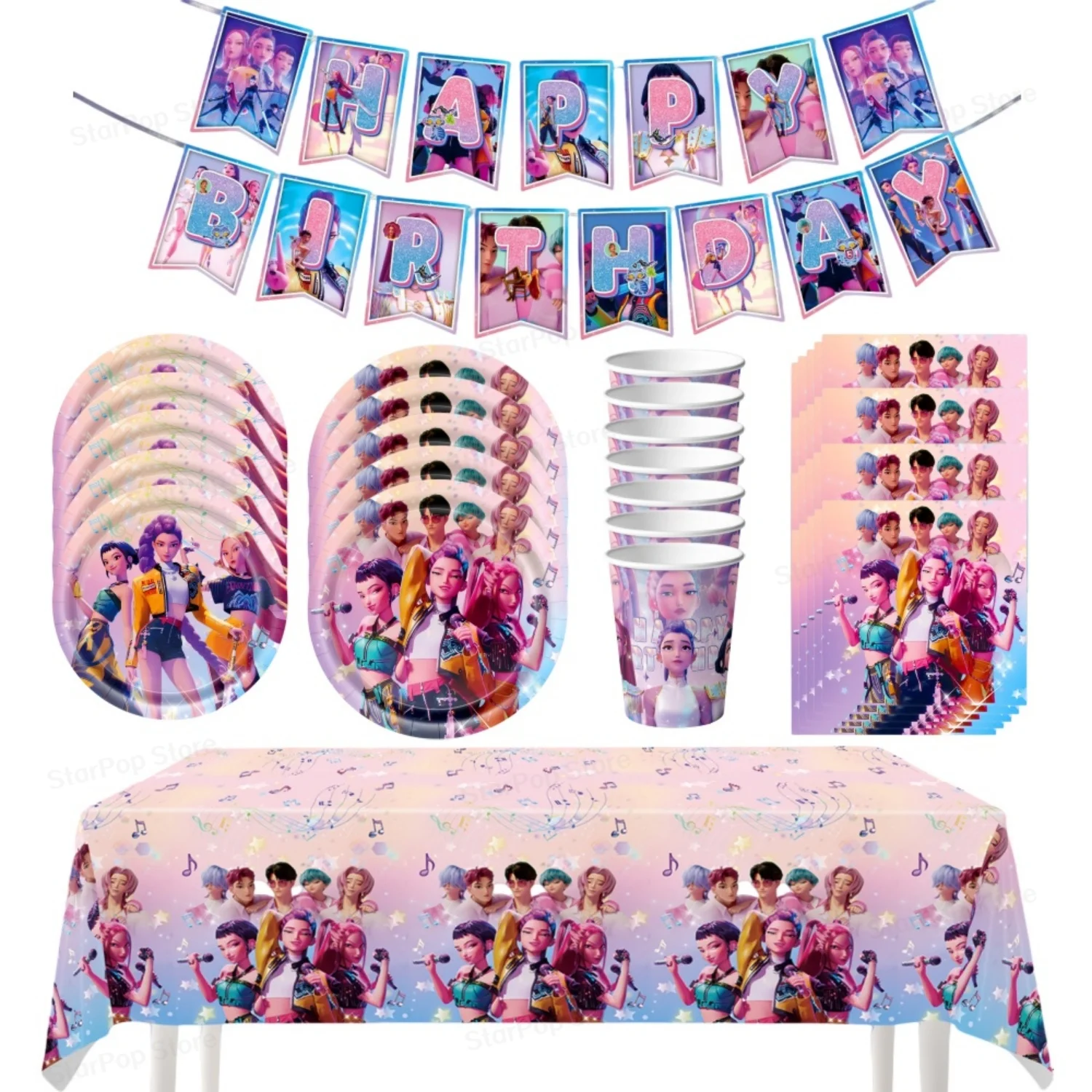 Pop Star Disposable Tableware Anime Idol Birthday Theme Party Paper Plates Napkins Cups Fantasy Cartoon Girls Decor Supplies ﻿