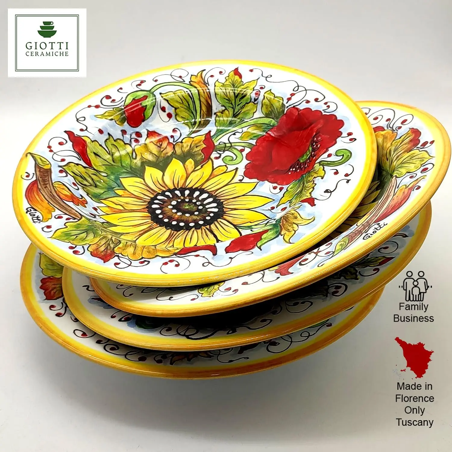 Italian Ceramic dinnerware set - Hand Painted kitchen Pasta Bowls sets for 4 - Made in ITALY Tuscany - Italian Pottery dinner pl