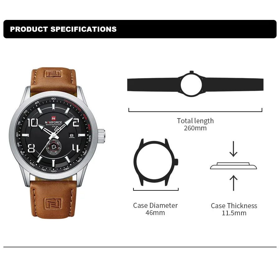 NAVIFORCE Fashion Men's Casual Watches High Quality PU Strap Waterproof Business Luminous Quartz Wristwatches Relogio Masculino