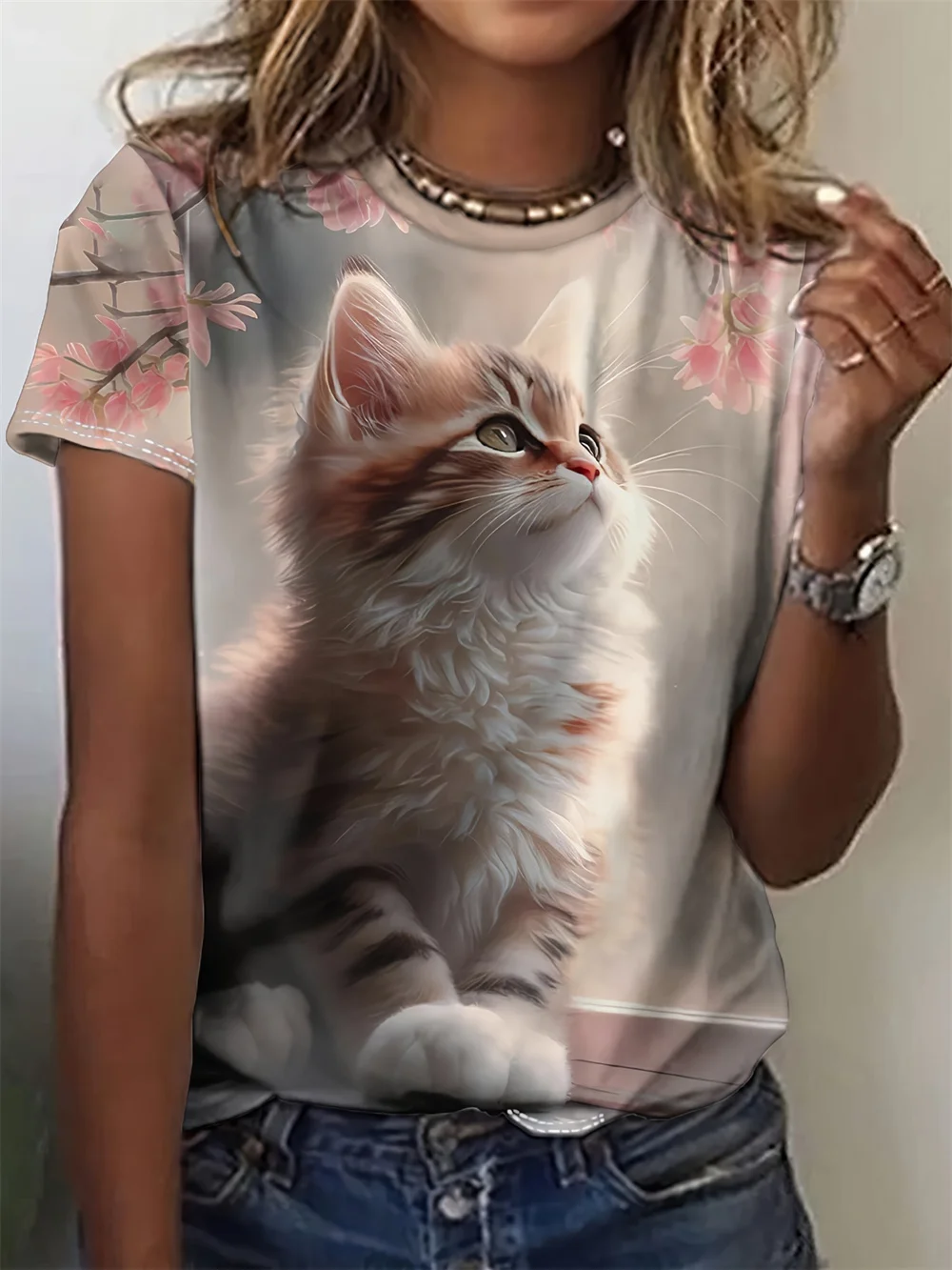 

Cartoon Cat Short Sleeve Cat Women's T-Shirt Summer Fashion 3d Cartoon Women Clothing T Shirt For Women Daily Casual Top Tee