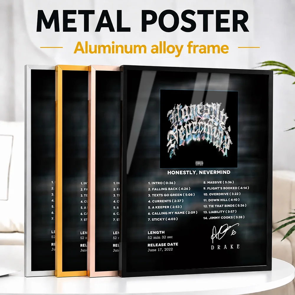 Drake Honestly Nevermind Album Tracklist Framed Metal Print Customized Hip Hop Tribute Wall Art Perfect In Room For Fan Gift