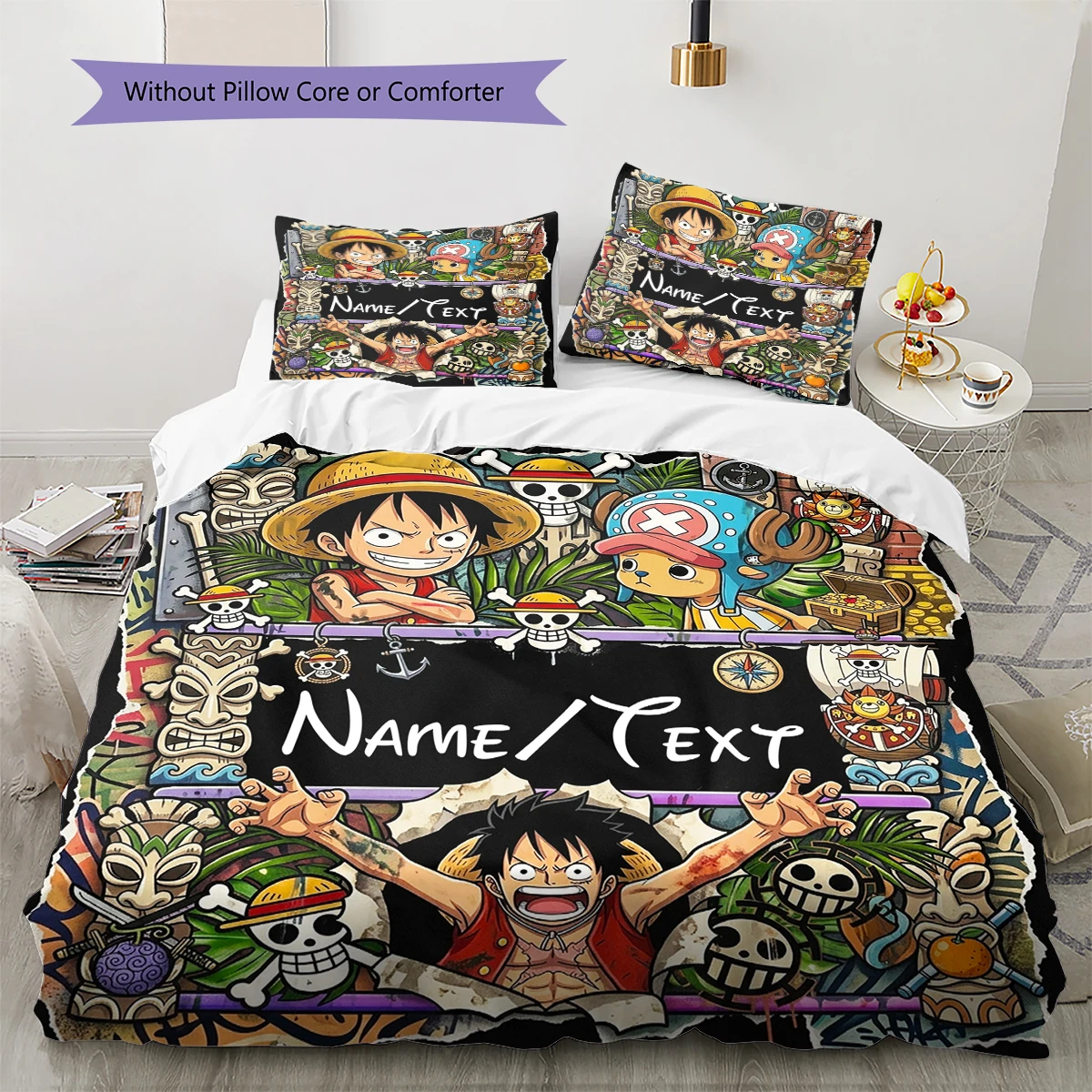 Custom Name One Piece Black Duvet Cover, Soft Sizes Available Print Comfortable (1 Duvet+2 Pillowcases No Core), Sizes -HE70