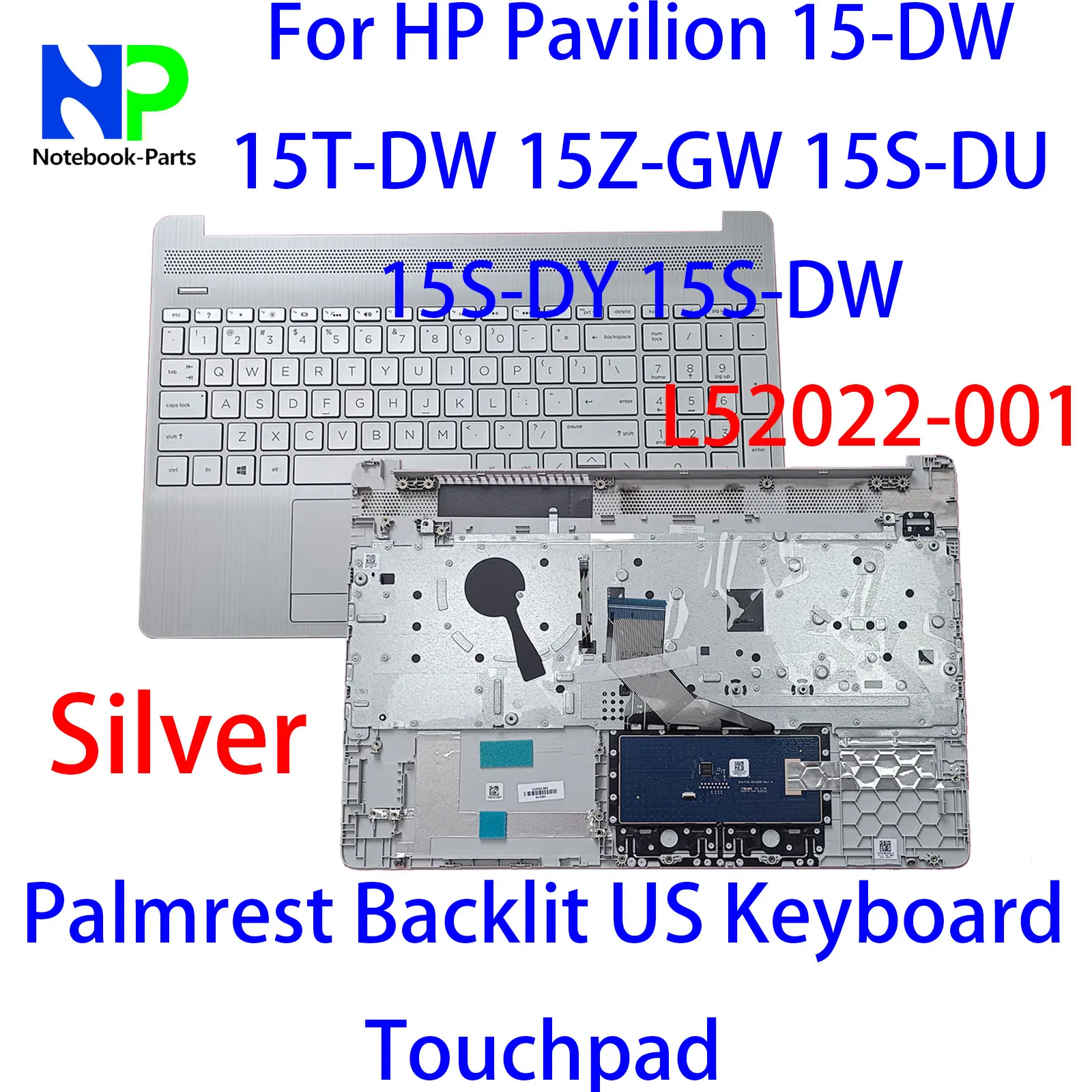 Nowa górna pokrywa dla HP Pavilion 15-DW 15T-DW 15Z-GW 15S-DU 15S-DY 15S-DW podparcie dłoni podświetlana klawiatura amerykańska Touchpad srebrny L52022-001