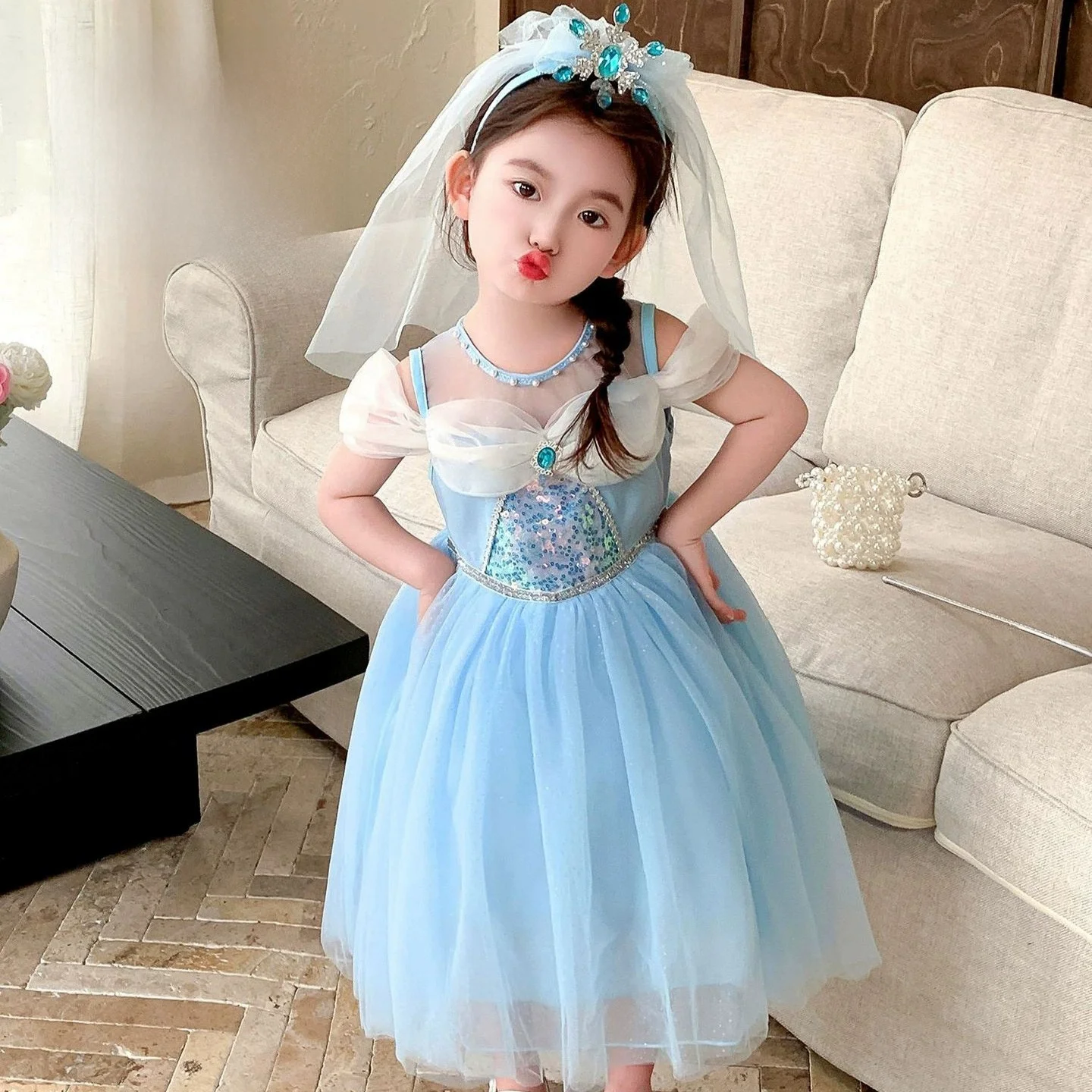 

Ele Princ Elsa Dr for Girls oulder Bared Me Skirt Performance Birthday Dr Children's Clothing Stage Costume
