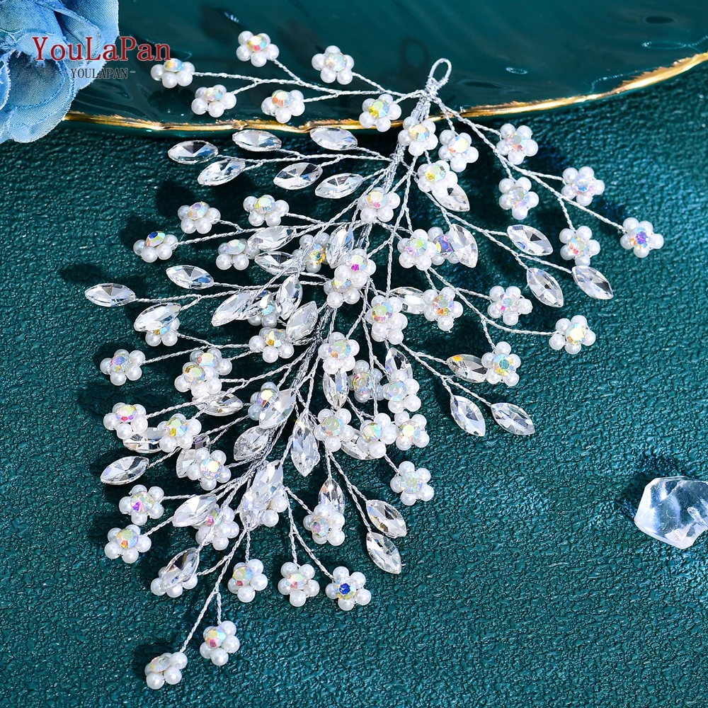 

YouLaPan Bride Pearl Headpiece Bridal Wedding Rhinestone Hair Accessories Handmade Headwear Banquet Party Head Jewelry HP916