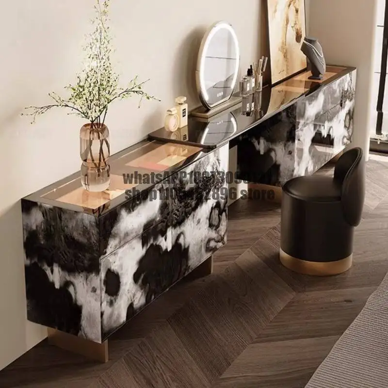 Cheap Glossy Makeup Vanity Desk Black European Modern Vintage Makeup Vanity Desk Space Saving Kaptafel Furniture For Home