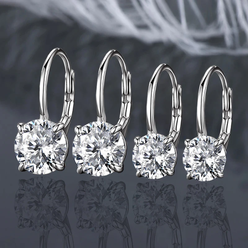 IOGOU 6.5mm/8mm 1CT 2CT Round Moissanite Solitaire Diamond Clip Earrings 925 Sterling Silver for Women Engagement Fine Jewelry view 2